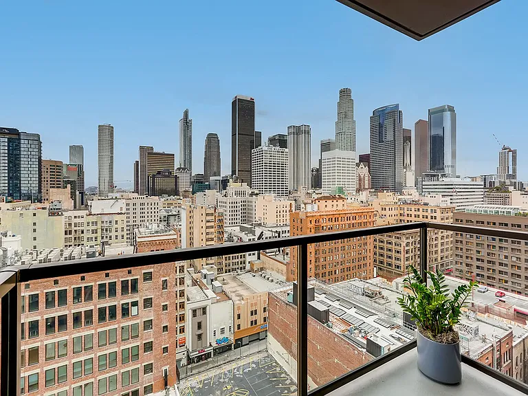 Balcony view of the city at Sentral DTLA.