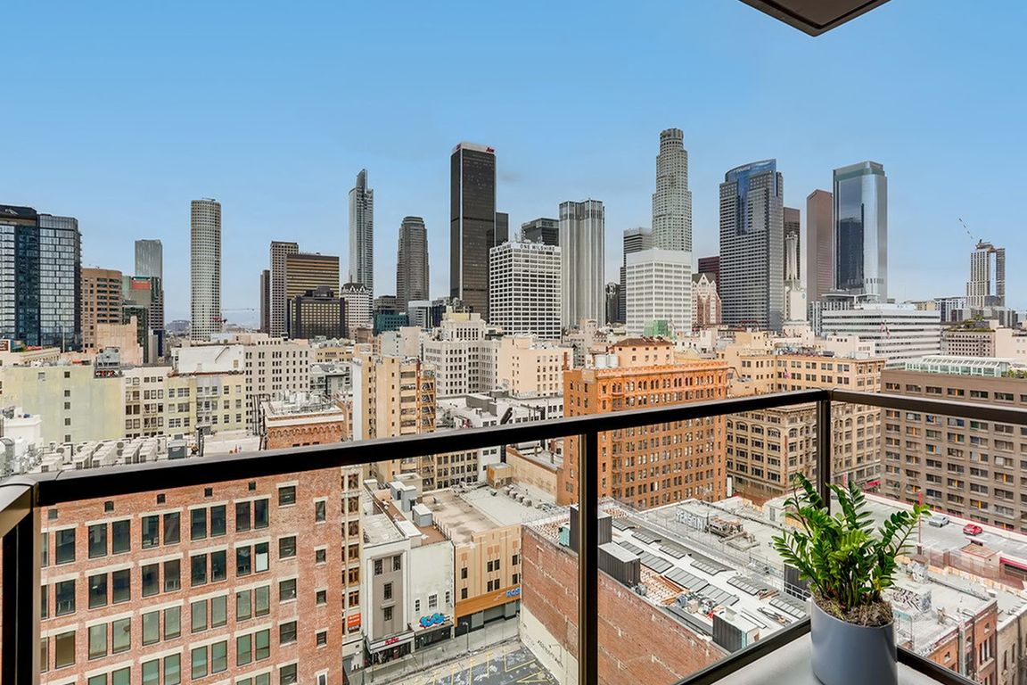 Balcony view of the city at Sentral DTLA.