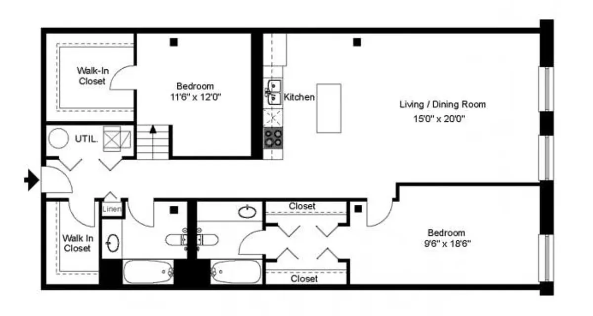 Floor plan 2 Bedroom - 2 Bathroom