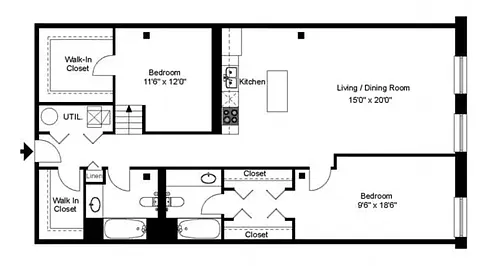 Floor plan 2 Bedroom Loft - 2 Bathroom