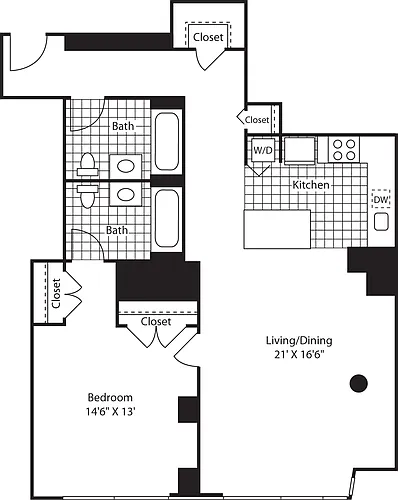 Floor plan One Bedroom_1137 Lkit Fl 10