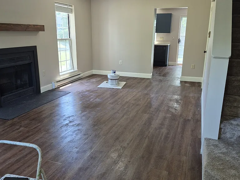 living room into kitchen