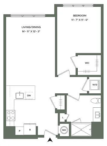 Floor plan 1 Bed 1 Bath-A2 Mason East