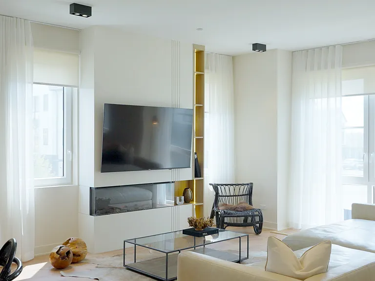 Living Room with Custom Electric Fireplace