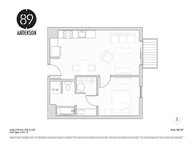 Floor plan 89 Anderson 1 BD Plan M