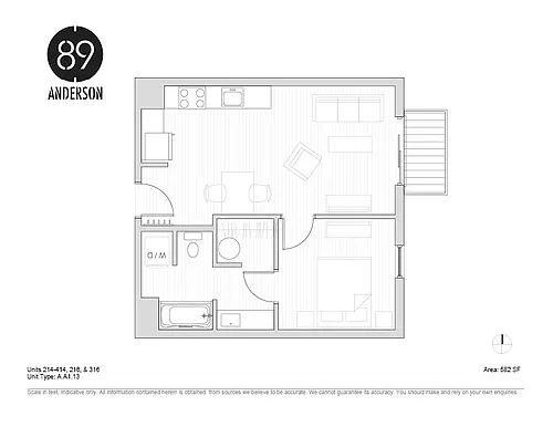 Floor plan 89 Anderson 1 BD Plan M