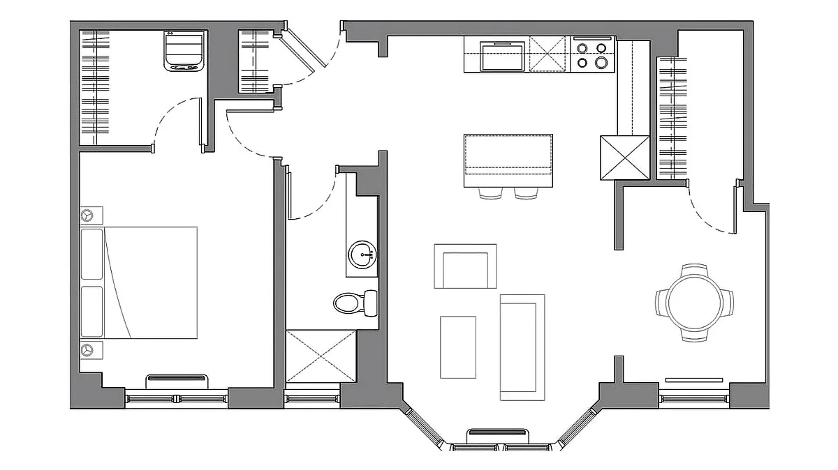 Floor plan Large One Bedroom with Den