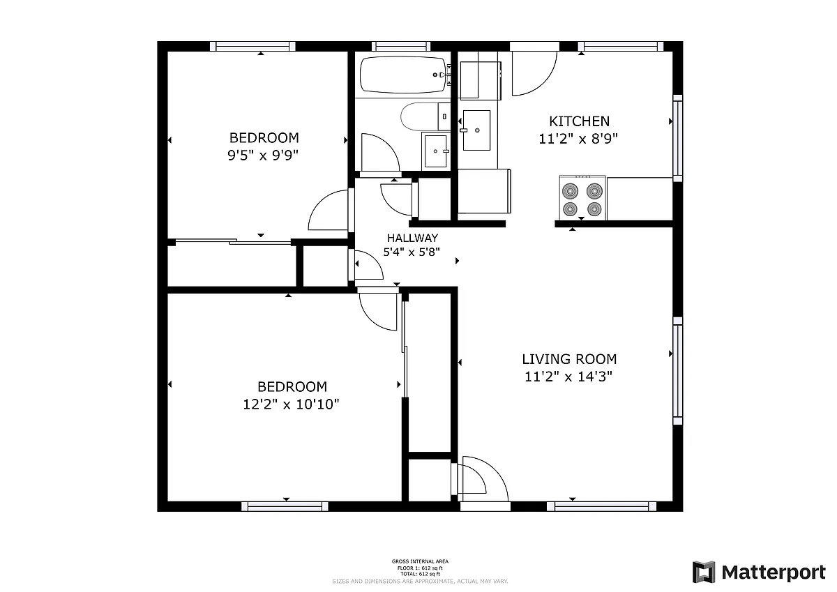 Floor plan 2 Beds and 1 Bath