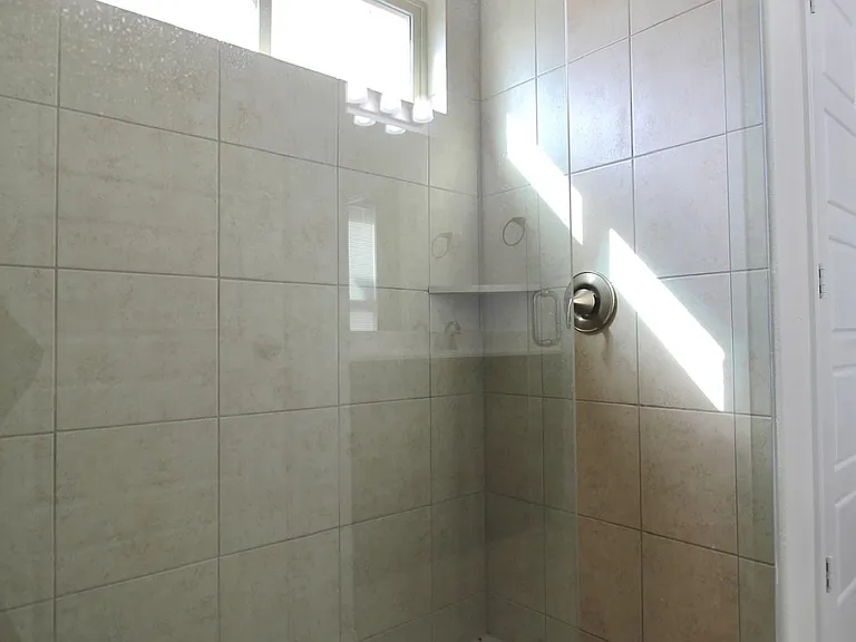 walk in shower with rainfall shower head