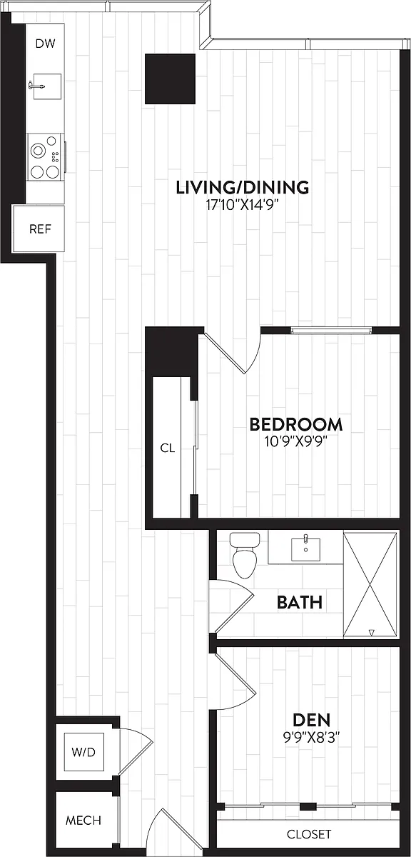 Floor plan 1 Bed-1Bath JR Den-1Q Alchemy
