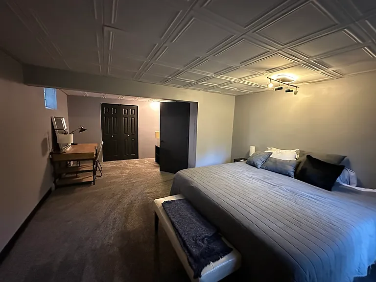 Massive downstairs guest room could be transformed into play room, gym or at home spa.