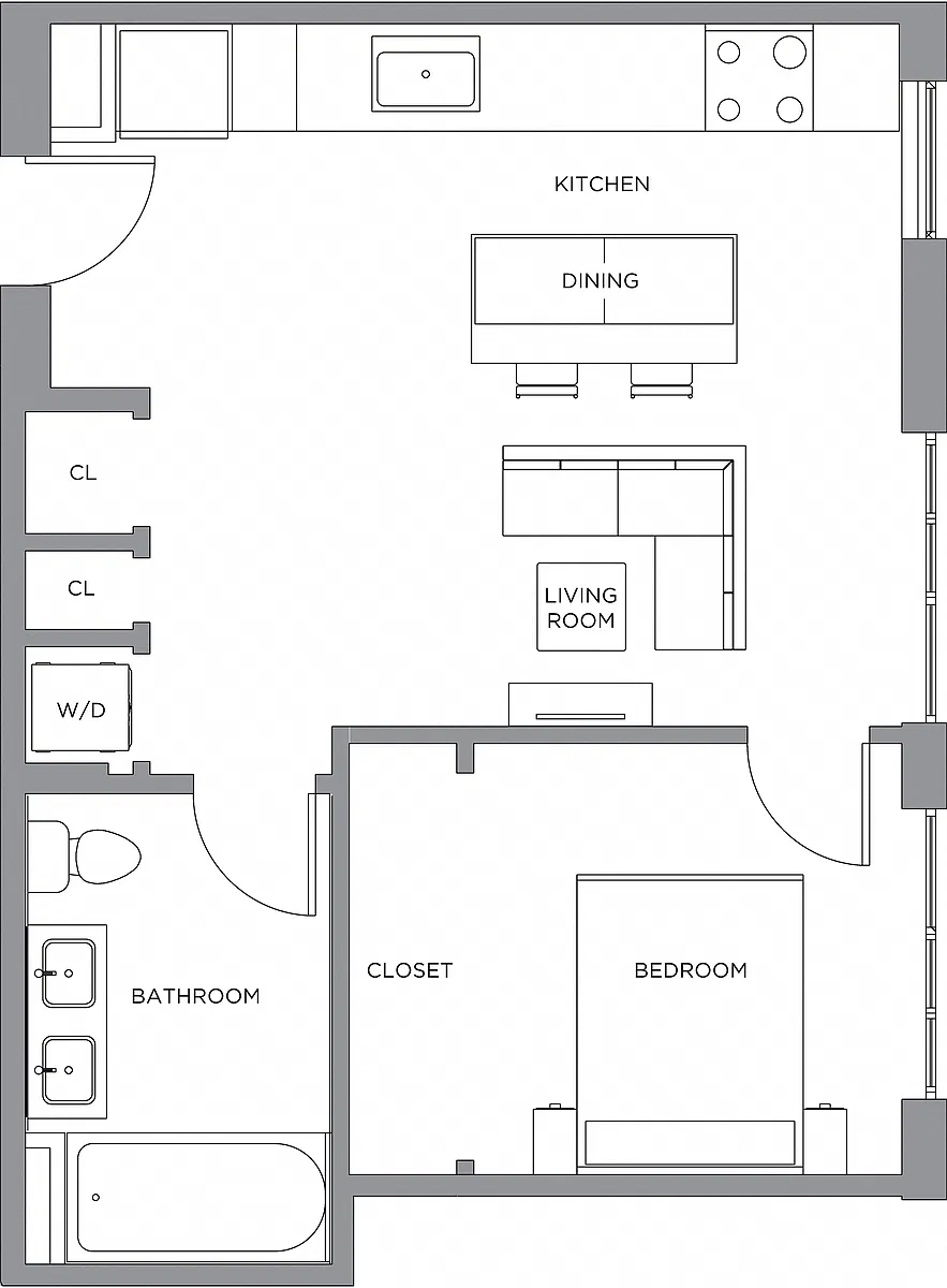 Floor plan 1 Bed/1 Bath-630