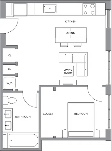Floor plan 1 Bed/1 Bath-630