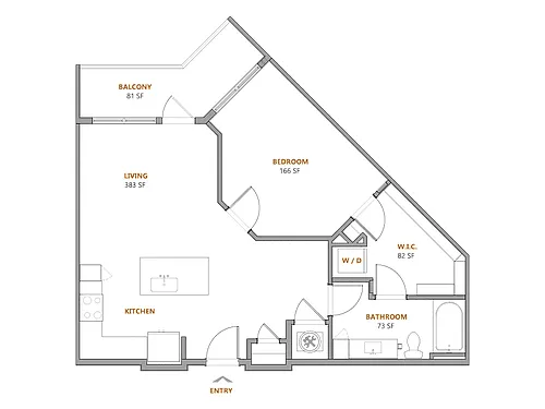 Floor plan 1 Bed, 1 Bath E