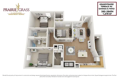 Floor plan GrandPrairie Terrace w/ Garage & Patio