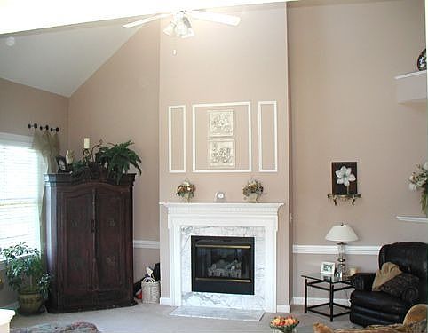 Spacious Family Room has vaulted ceiling, fireplace & overlooks back yard.