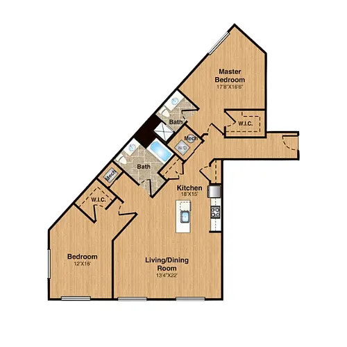 Floor plan B13 | 2 Bed | 2 Bath
