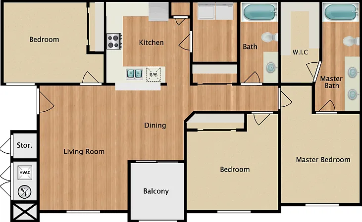 3 Bed 2 Bath Floorplan Diagram