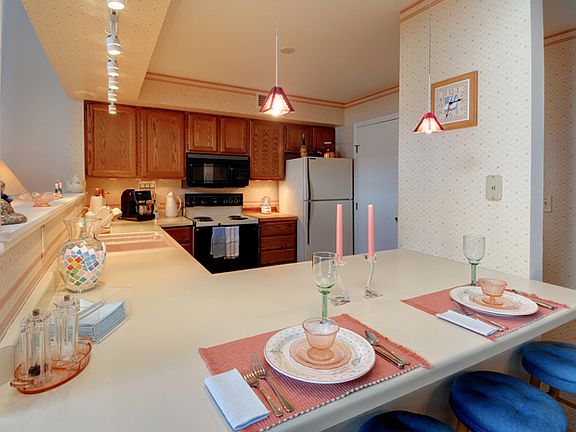 Kitchen with view of lake