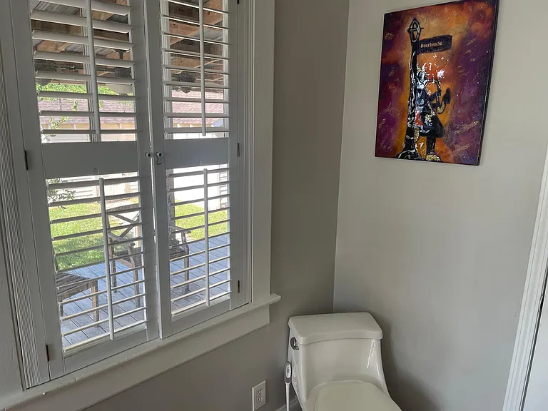 Master bathroom looking into backyard.