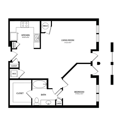 Floor plan 1 Bedroom, 1 Bath 896 SF A3B