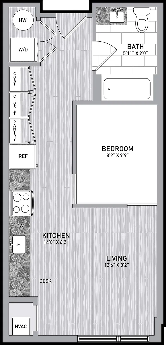 Floor plan 1 Bed 1 Bath JR-C1.5