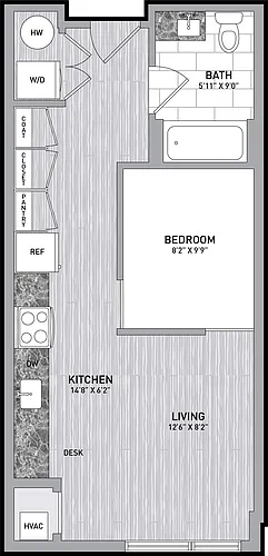 Floor plan 1 Bed 1 Bath JR-C1.5