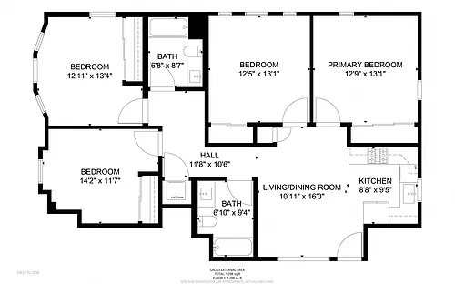 Floor plan 4 Bedrooms, 2 Bathrooms
