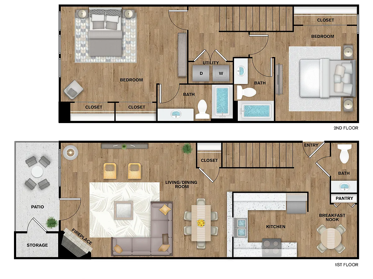 Floor plan 2 Bed, 2 Bath B Townhome Upgraded (140% IR)
