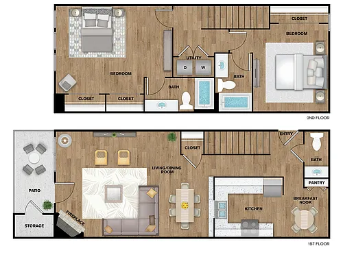 Floor plan 2 Bed, 2 Bath B Townhome Upgraded (140% IR)