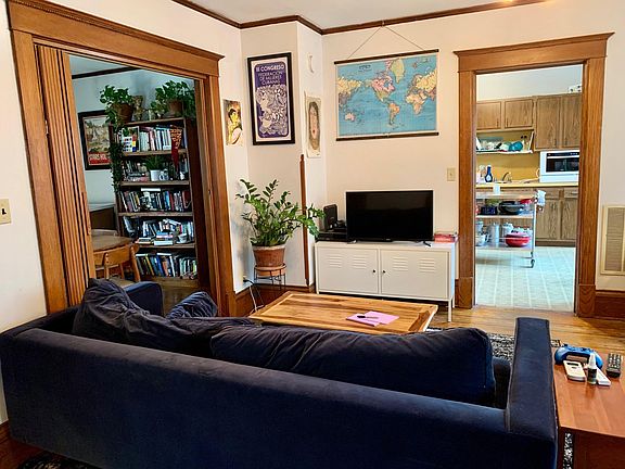 Bedroom one to the left with pocket doors