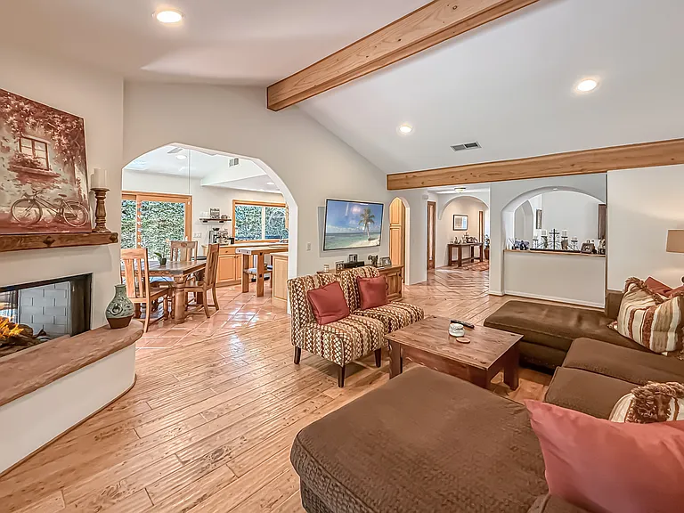 Living room with vaulted ceilings