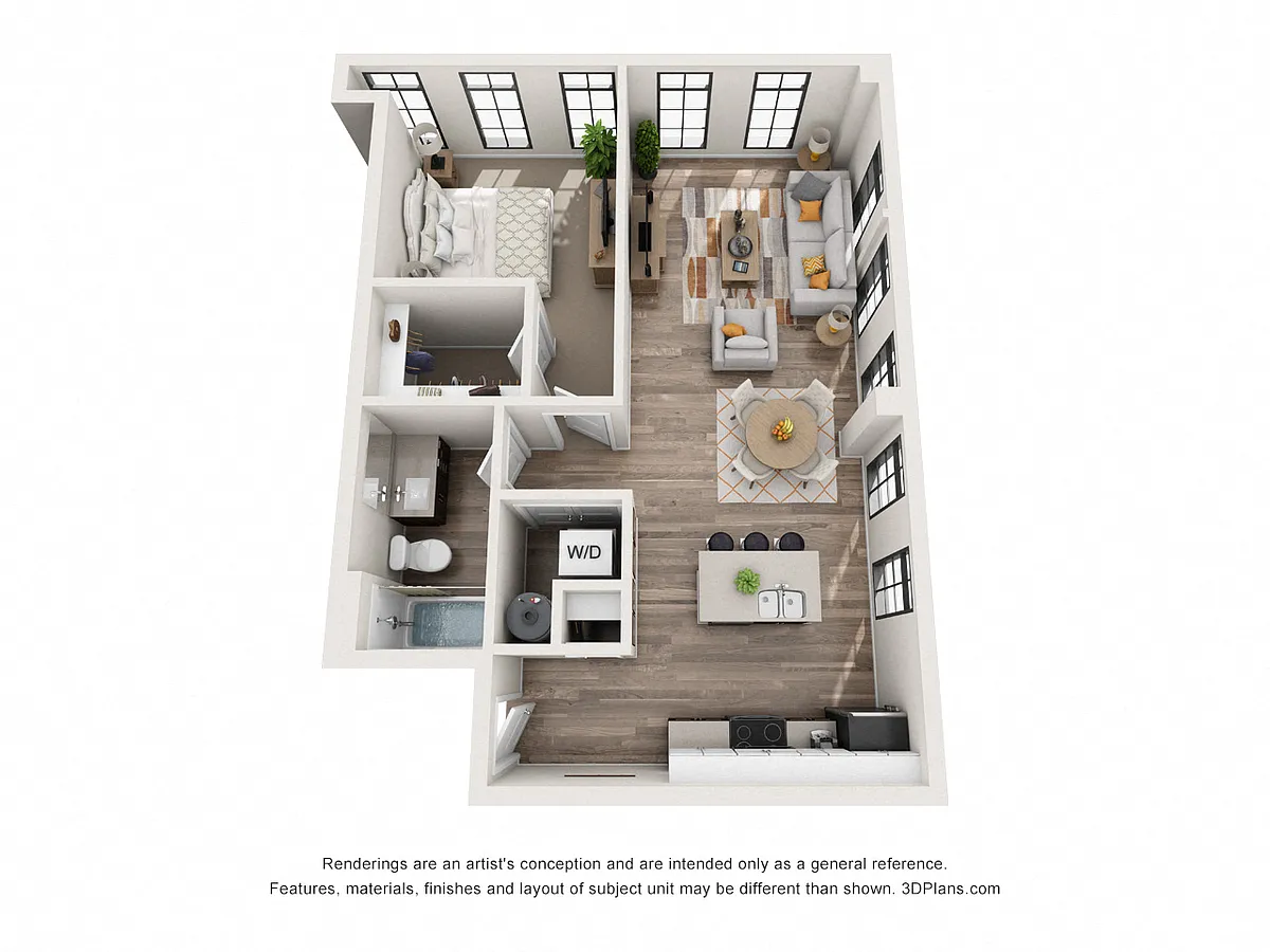Floor plan 1 Bedroom 1D - 2