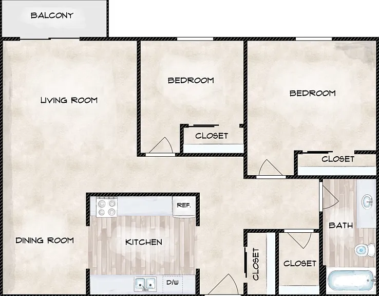 2 Bedroom Floorplan Diagram