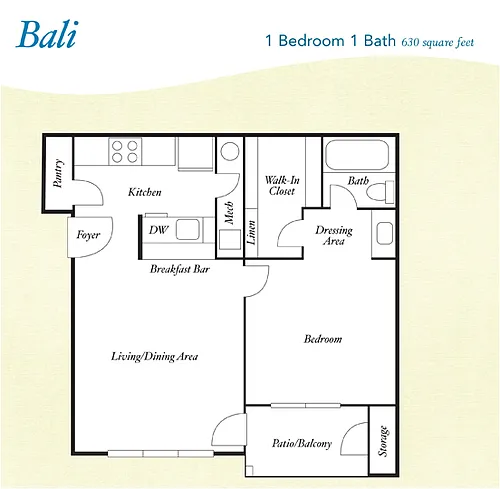 Floor plan A1 - Bali - One Bedroom, One Bathroom