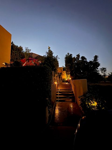 Front Entrance at Night as seen from the Driveway