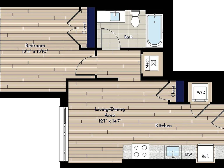 B 1BR-B1 One Bedroom Floor Plan B 1BR-B1 One Bedroom Floor Plan