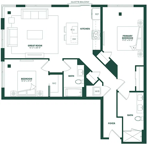 Floor plan 2 Bed/2 Bath-2H
