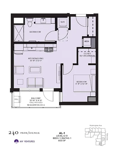 Floor plan $2.58/sq.ft. - One Bedroom AL-1