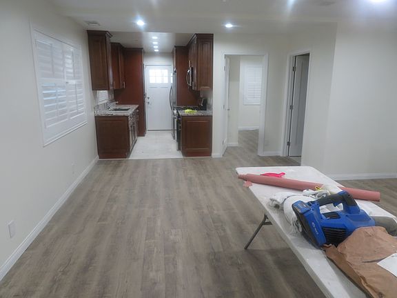 Eating area and kitchen, back door,
downstairs bedroom and bathroom