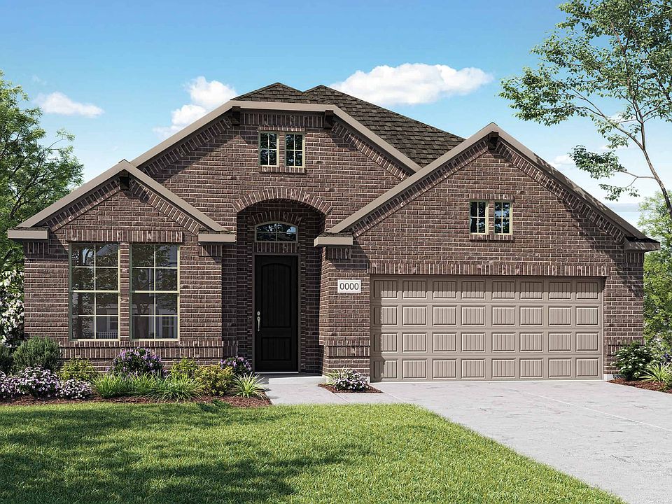 Elevation C is a single story, full brick home design with arched entry and slice hip feature at roo