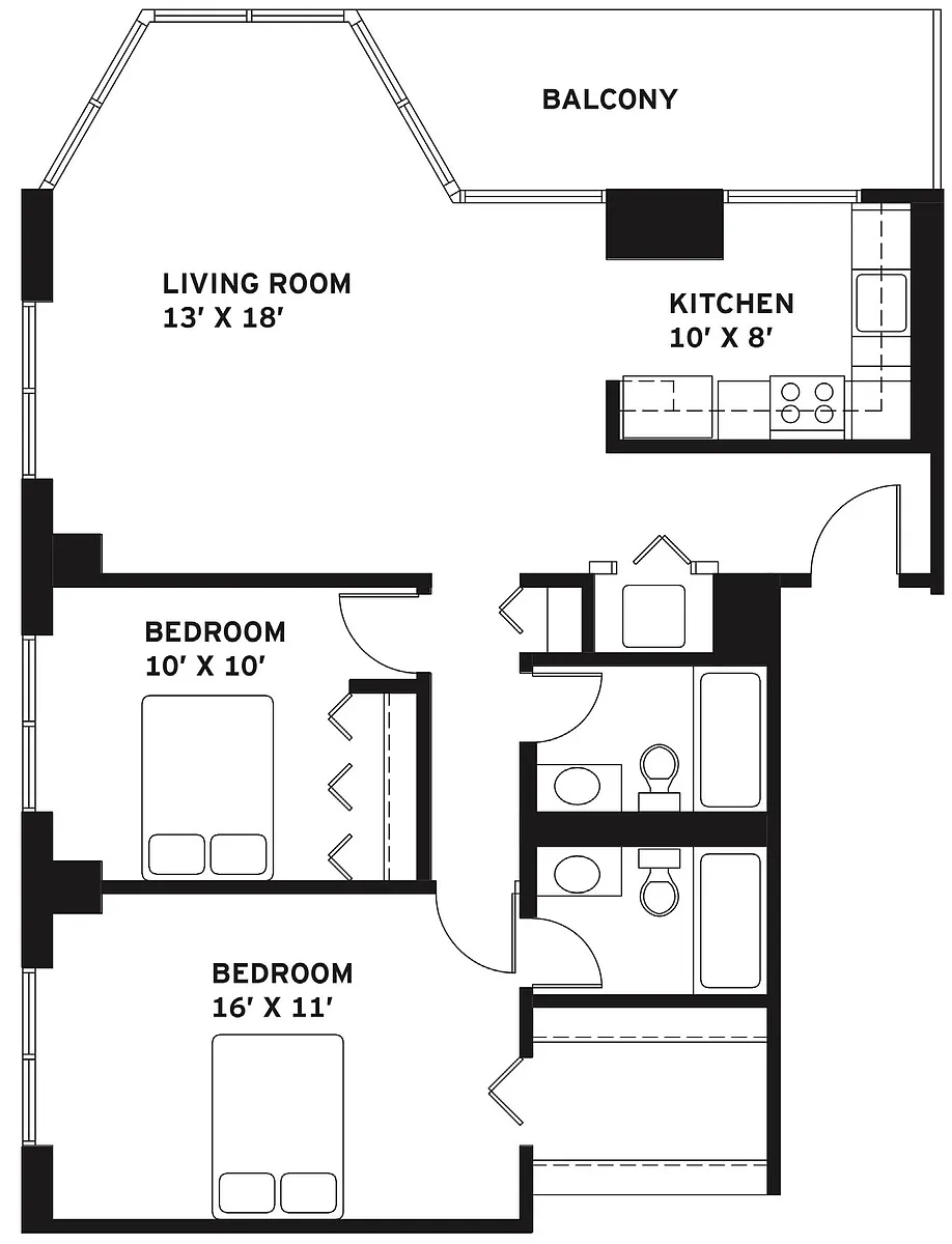 Floor plan 2 Bed 2 Bath B