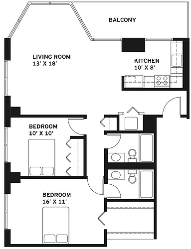 Floor plan 2 Bed 2 Bath B