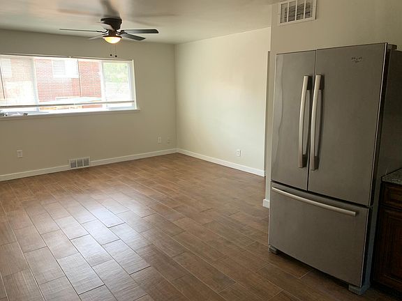 Wood look tiles with picture window