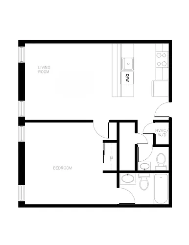 Floor plan 1 BR One and a Half BA