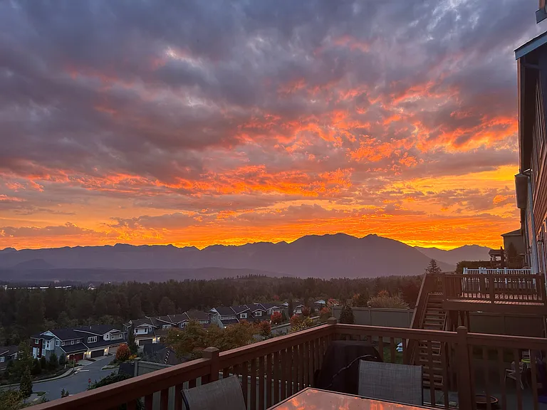 Sunrise over Mt Si from the deck / main living room
