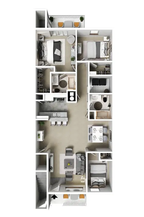 Floor plan Three Bedroom Two Bath
