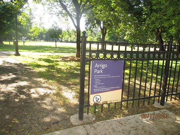 Parks across from building