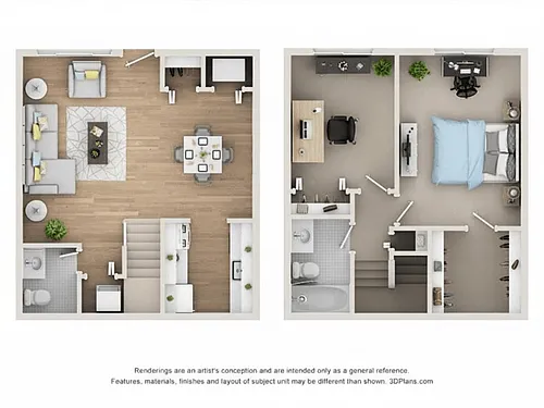Floor plan One Bed One Bath Townhome