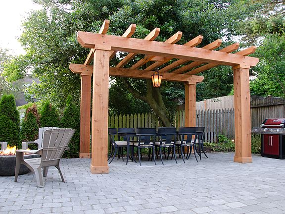 Back yard pergola, fire pit